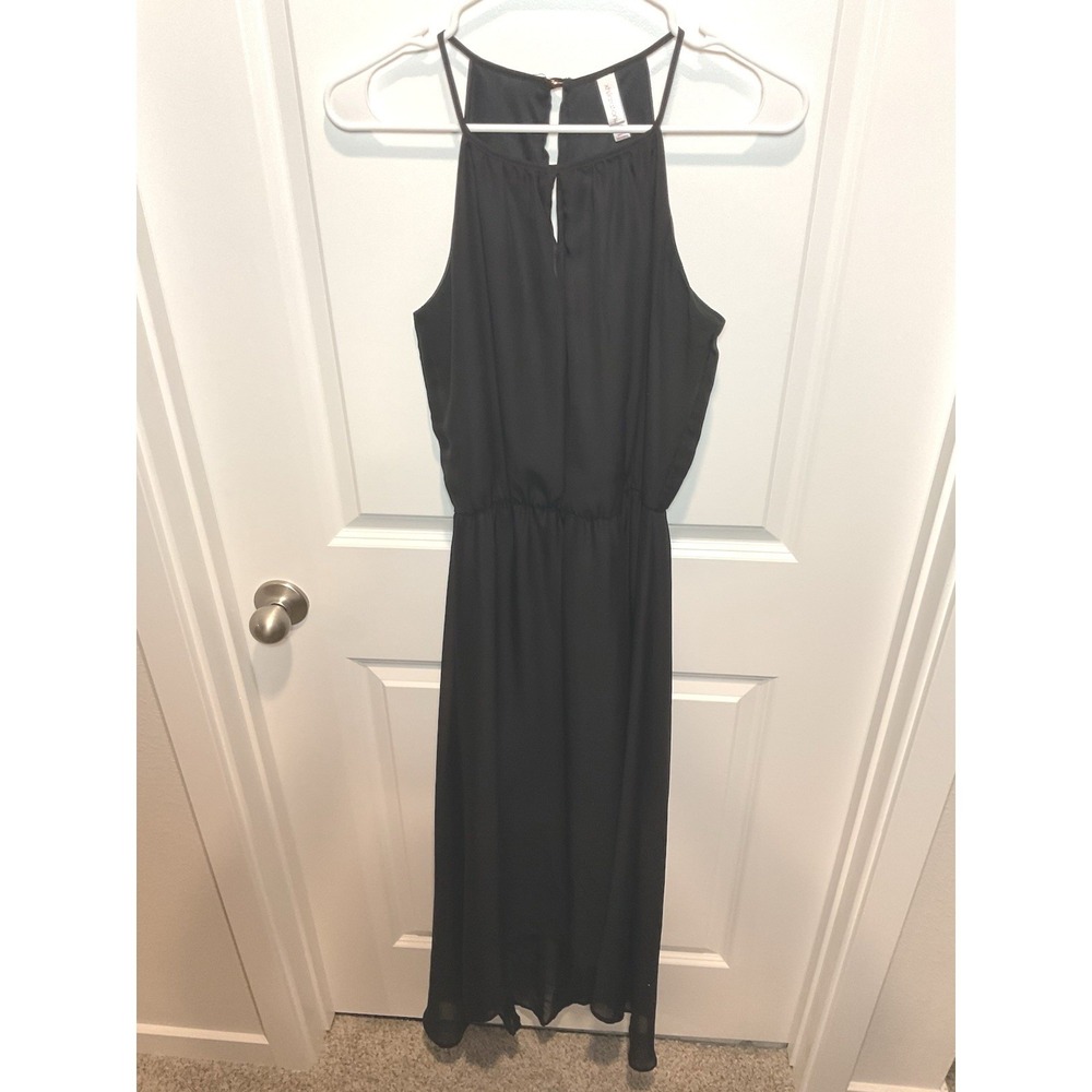 Xhilaration Womens Black High Low Halter Maxi Dress Keyhole Neck‎ XS Goth LBD